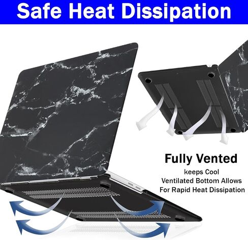 حافظة متوافقة مع حافظة MacBook Air 13 بوصة، RKINC 2022، إصدار 2021-2018 A2337 M1 A2179 A1932 Retina Display Touch ID، غطاء صلب من البلاستيك وغطاء لوحة المفاتيح وواقي شاشة (رخام أسود أبيض) in Saudi Arabia