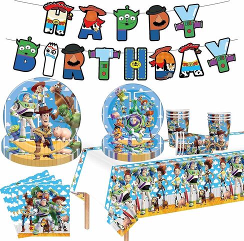 60PCS Toy Birthday Party Supplies - Disposable Story Paper Cake Plates Napkins and Cups Party Decorations for Boys Girl Birthday Decor, Serves 20 Guests in Kuwait
