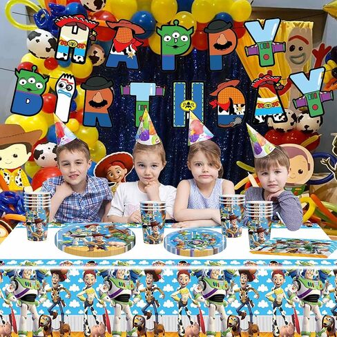 60PCS Toy Birthday Party Supplies - Disposable Story Paper Cake Plates Napkins and Cups Party Decorations for Boys Girl Birthday Decor, Serves 20 Guests in Kuwait