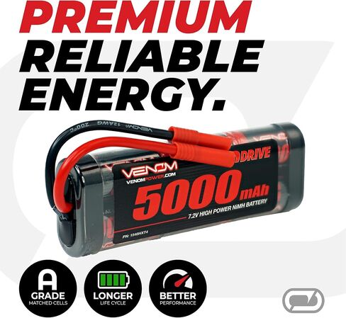 سلسلة Venom Drive 6S - بطارية NiMH بقدرة 5000 مللي أمبير في الساعة 7.2 فولت - قابس عالمي 2.0، 6 خلايا من النيكل ميتال هيدريد - موصل سيليكون ومتوافق مع تراكساس، دينز، HXT، 2WD، 4WD، الشاحنات والعربات in Kuwait