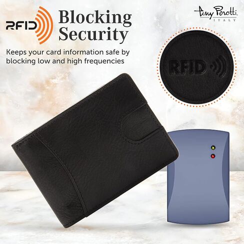 محفظة Tony Perotti من الجلد الإيطالي الرفيع بمشبك نقود - محفظة RFID ثنائية الطي رفيعة للغاية للرجال مع فتحات لبطاقة الائتمان، نافذة لبطاقة الهوية - محببة بالكامل مدبوغة صديقة للبيئة - صنع في إيطاليا in Kuwait