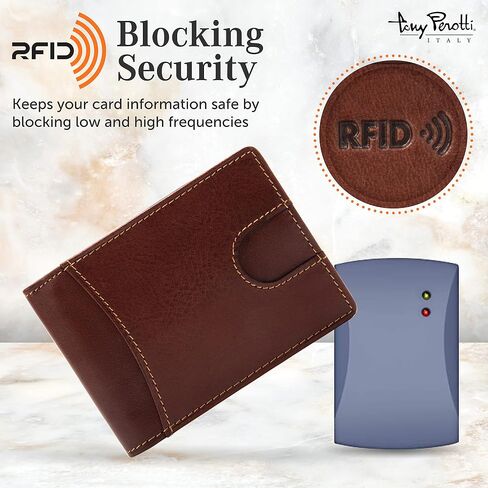 محفظة Tony Perotti من الجلد الإيطالي الرفيع بمشبك نقود - محفظة RFID ثنائية الطي رفيعة للغاية للرجال مع فتحات لبطاقة الائتمان، نافذة لبطاقة الهوية - محببة بالكامل مدبوغة صديقة للبيئة - صنع في إيطاليا in Kuwait