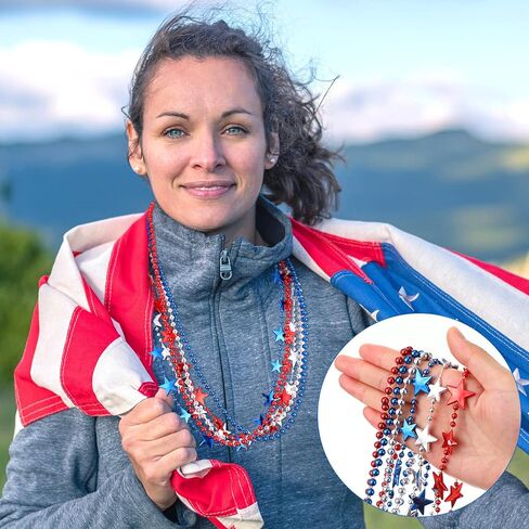 Batiyeer 500 جهاز كمبيوتر شخصى الرابع من يوليو الخرز قلادة السائبة قلادة حزب يوم الاستقلال الأحمر الأزرق الفضة الوطنية ماردي غرا الخرز نجمة الخرزة القلائد ل4 يوليو يوم الاستقلال العرض الوطني in Kuwait