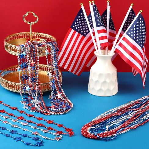 Batiyeer 500 جهاز كمبيوتر شخصى الرابع من يوليو الخرز قلادة السائبة قلادة حزب يوم الاستقلال الأحمر الأزرق الفضة الوطنية ماردي غرا الخرز نجمة الخرزة القلائد ل4 يوليو يوم الاستقلال العرض الوطني in Kuwait