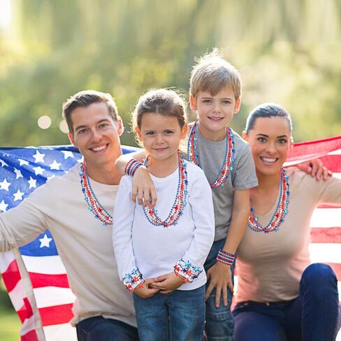 Batiyeer 500 جهاز كمبيوتر شخصى الرابع من يوليو الخرز قلادة السائبة قلادة حزب يوم الاستقلال الأحمر الأزرق الفضة الوطنية ماردي غرا الخرز نجمة الخرزة القلائد ل4 يوليو يوم الاستقلال العرض الوطني in Kuwait