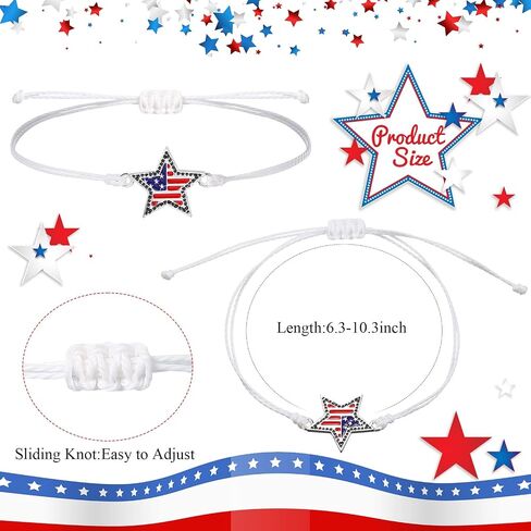 Junkin 4 Sets 4th of July Bracelets Independence Day Party Favors Red White Blue Bracelets Bit Charm Handmade String Bangle Patriotic Jewelry Party Supplies Gifts for Teen Christmas Gift New Year 2024 in Saudi Arabia