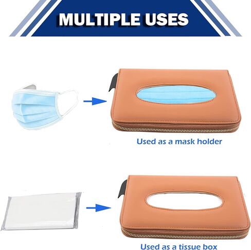 حامل مناديل السيارة، حامل مناديل واقي من الشمس، حامل قناع السيارة، حامل علبة مناديل للسيارة، صندوق مناديل تلقائي، حقيبة محفظة مناديل المقعد الخلفي، حامل صندوق مناديل جلد صناعي (رمادي) in Kuwait