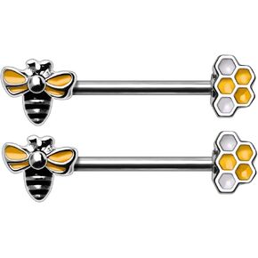 Pierced Owl 14GA 316L Stainless Steel Bee and Honeycomb Nipple Barbells, Sold as a Pair
