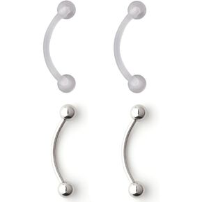 Ruifan 4PCS Clear Bioflex Acrylic Curved Barbell Snake Eyes Tongue Ring Retainer Piercing 14G 5/8"
