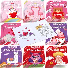 24 Pcs Valentine's Day Coloring Book Valentine's Gift Coloring Pages Cupid Coloring Card Heart Elephant Unicorn Hand-Drawn Book for Kids, Boys and Girls with Valentine Cute Images 12 Pages Each Book