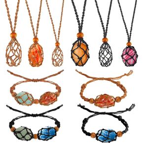 EEEKit 10 Pieces Crystal Necklace Holder Cord, 2 Colors Empty Stone Necklace and Bracelets Holder, Adjustable Quartz Stone Cage Holder Necklace Cord for Amulet Pendant Necklace Jewelry Making