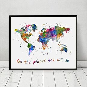 Oh The Places You Will Go Quotes The World Map Wall Art Watercolor World Map Art Nursery Print Travel Poster 11X14 inch No Framed