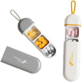 2 PCS Travel Pill Organizer,Waterproof Portable Pill Box,Pill Box Portable Medicine Dispenser Portable Small Pill Box,Small Pill Container for Pocket Purse Medicine Organizer(White/Gray)