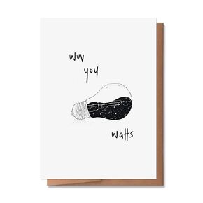 Wunderkid Wuv You Watts Funny Valentine's Day Card, Anniversary Card Love Pun for Him Her Boyfriend Husband (1 Single Card, Blank inside)
