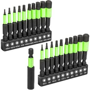 Impact Hex Head Allen Wrench Drill Bit Set 20+1pcs (Metric&SAE), 1/4" Hex-Shank S2 Steel Hex Bits Set with Quick-Change Adapter, Perfect for Home DIY-Father's Day Gift, CNC Magnetic Tips
