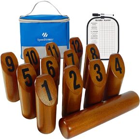 Wooden Throwing Game - 12 Numbered Block Toss Games Set with Scoreboard & Carrying Case, Indoor Tailgating Bowling Yard Game for Teens Adults Family