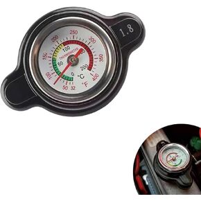 Pack-1 Car Temperature Measurable Radiator Cap, 1.8 Bar Leakproof Water Tank Cap, Real-time Temperature Monitoring Multi-function Sealing Cover, Universal for Cars Off-road Vehicles (Black)