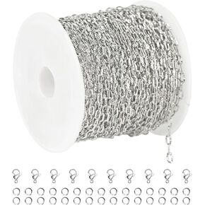 UMAOKANG 32.8 Feet Stainless Steel Jewelry Making Chains Embossed Cable Link Chain Necklace Bracelet DIY for Women Jewelry Chains Bulk