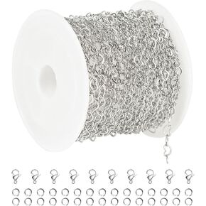 16.4 Feet Heart Chain for Jewelry Making Stainless Steel Heart Link Chains Bulk with Jump Rings and Lobster Clasps