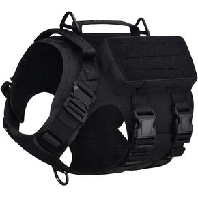 Tactical Dog Harness with Handle for Large Dogs,2X Metal Buckle, Dog MOLLE Vest with Pockets,No Pull Adjustable Pet Harness, Easy Control Dog Vest Harness for Working Training (Black, Medium)