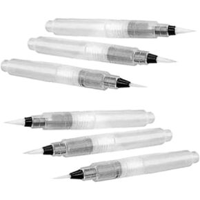 6Pcs White Water Coloring Brush Pens, Aqua Pen Brush for Watercolor Painting, Water Soluble Pencil, Markers, Solid Colors or Powdered Pigment, Paintbrushes, Paintbrush Sets（12cm）