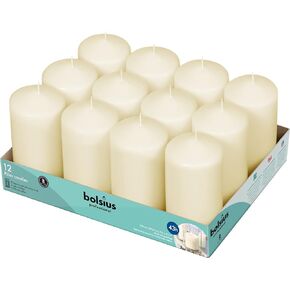 BOLSIUS 12 Ivory Pillar Candles - 2.7 x 6.7 inch Unscented Candle Set - Dripless Clean Burning Smokeless Dinner Candle - Perfect for Wedding Candles, Parties and Special Occasions