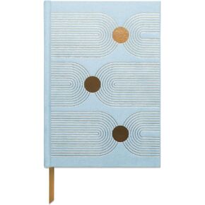 DesignWorks Ink Suede Cloth Hardcover Journal Notebook with 160 Lined Pages, Ribbon Bookmark, and Storage Pocket for Work, Writing, Journaling - Blue Journal with Geometric Arch Dot Design
