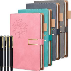 4 Sets Christian Journals Tree Diary Notebook Pen Set Easter Gift Refillable Travel Church Teacher Employee Faux Leather Hardcover for Women Men A5 Magnetic(Dark Green, Gray, Brown, Blue)