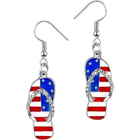 4th of July Earrings for Women - Fourth of July Accessories - Red White and Blue Necklace - American Patriotic Flag Earrings - Stars & Stripes - Memorial Day Earrings - Veterans' Day