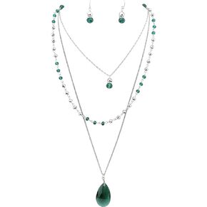 Bocar 3 Layer Jewelry Set Long Chain Pendant Bead Necklace Earring for Women