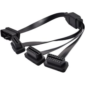 50cm / 20" OBD2 OBDII 1 to 3 Ultra Low Profile Straight Port 16 Pin Male to Female Y Splitter Cord Car Diagnostic 1 x Male and 3 x Female OBD Extension Cable