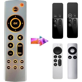 Universal Backlit Remote Replacement for Apple TV 4K/ Gen 1 2 3 4/ HD A2843 A2737 A2169 A1842 A1625 A1427 A1469 A1378 A1218, No Voice Function
