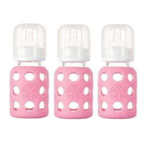Lifefactory Glass Baby Bottle with Silicone Sleeve 4 Ounce - 3 Pack - Pink