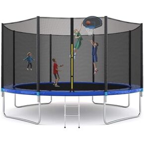 Tranpoline 1500LBS 16 FT Tranpoline لـ 7-10 أطفال وكبار، Tranpoline خارجي مقاوم للرياح مع شبكة مغلقة، طوق كرة السلة، سهل التركيب ويدوم لفترة طويلة - معتمد من ASTM in Kuwait