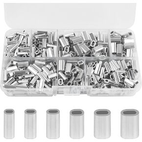 Fishing Aluminum Crimp Sleeves Kit, 500pcs Single Barrel Oval Crimping Loop Sleeve Assortment Fishing Line Tube Connector Wire Leader Rigging Tackle for Wire Rope Cable