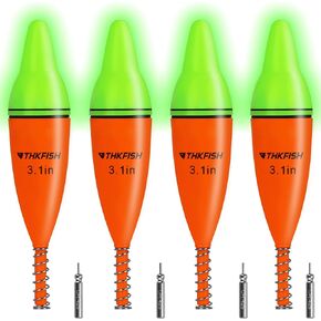 THKFISH 4PCS LED Lighted Fishing Bobbers Fishing Floats for Night, Spring Bobber Float Saltwater Freshwater Lighted Floats Glow for Crappie Walleye Catfish