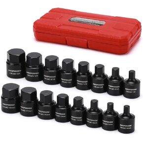 MIXPOWER 3/8-Inch Drive Low Profile Impact Hex Driver Set, 16-Piece, SAE/Metric, Hex, 1/4 Inch - 3/4 Inch, 6mm - 19mm, Cr-Mo Steel, One- Piece Construction