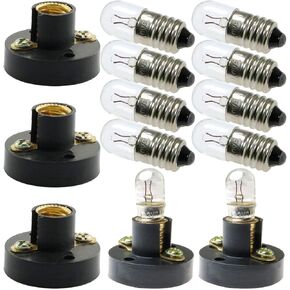 Set of 10pcs Screw Mini Bulb 6.3V and 5pcs E10 Mini Bulb Holder Black Plastic Pure Brass Lamp Bases Student Experiment Lighting DIY Accessories Screw Type Bulb Socket