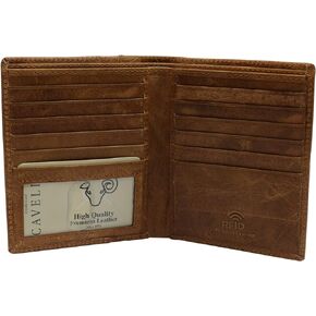 RFID Blocking Men's Slim Bifold Hipster Credit Card Premium Lambskin Leather European Wallet (Cazoro Brown)