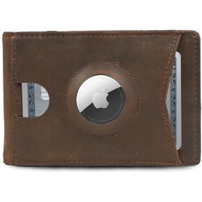 Bifold Wallet with AirTag Pocket | 1-10 Cards Storage | Leather AirTag Wallet | Slim Front Pocket Wallet with Money Clip | Monetial - Dark Brown