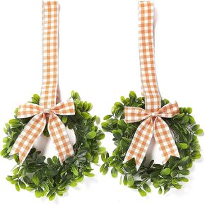 Cabinet Hanging Decorative Wreaths - Set of 2 - Orange and White, Orange/White