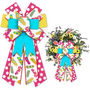 Hying Large Summer Slipper Bows for Wreath, Red Blue Slippers Bow for Front Door, Spring Red Dots Beach Wreath Bows for Party Decor Indoor Outdoor Wall Spring Summer Decoration Supplies Ornament