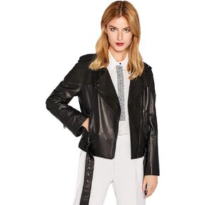 Women's Genuine Leather Jacket Lambskin Black Moto Biker Jacket Coat with Belt SmartUniverseWear