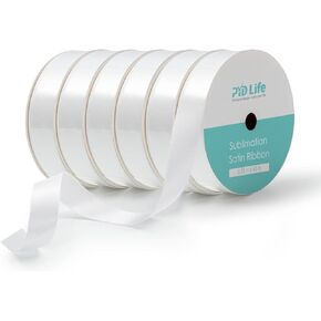 PYD Life 6 Rolls Sublimation Satin Ribbon 1 1/2 Inch x 40 Ft Widde White Blanks Double Faced for Heat Transfer Print,Satin Ribbon for Craft Gift Wrapping,Wedding Decor,Bow Making