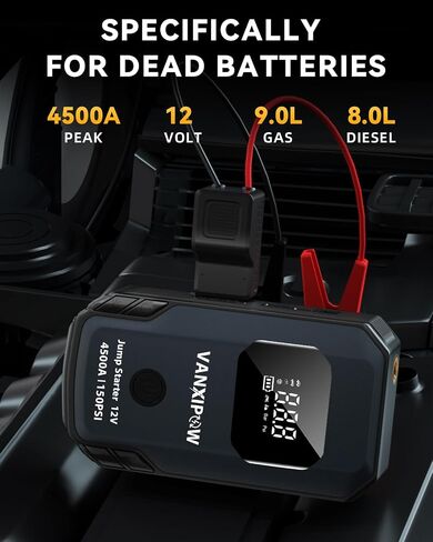 Z8 4500A Portable Car Battery Jump Starter with Air Compressor 150PSI (9.0 L Gas/8.0L Diesel), Jump Starter Battery Pack with 400 Lm LED Light, 12V Jump Box with Large LED Display, Power Bank in Saudi Arabia