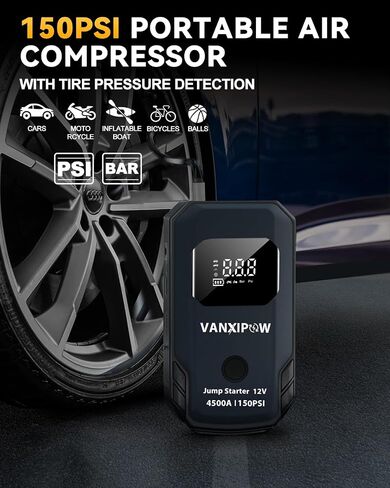 Z8 4500A Portable Car Battery Jump Starter with Air Compressor 150PSI (9.0 L Gas/8.0L Diesel), Jump Starter Battery Pack with 400 Lm LED Light, 12V Jump Box with Large LED Display, Power Bank in Saudi Arabia
