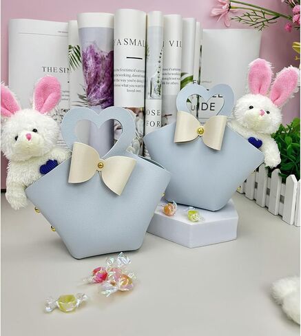10 pack Mini PU Leather Gift Boxes with Handle, Reusable Leather Small Party Favor Box, Exquisite Mini Handbag Gift Bags for Wedding Bridal Shower Baptism Baby Shower Birthday Party Decoration Supplies Baby Blue in Saudi Arabia