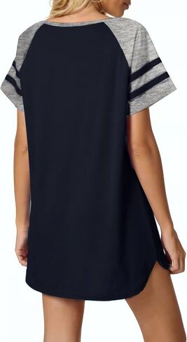 Tugege Women's Nightgown Stripe Short Sleeve Sleepshirts Loose Comfy Sleep Shirts Button Down Pajama Sleepwear in Saudi Arabia