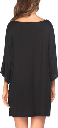 Ekouaer Womens Sleepshirt Short Sleeve Nightgown Loose Modal Pajamas Oversized Sleepwear Soft Batwing Nightshirt Black Cat Print XX-Large in Saudi Arabia