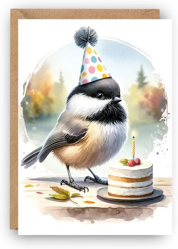 Premium Cute Chickadee Birthday Card, 5"x7" High Gloss Photo Quality, Blank Card, High Quality Thick Eco Friendly Kraft Envelope Included in Saudi Arabia
